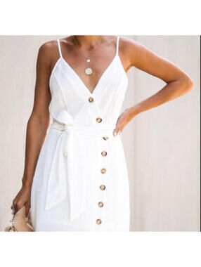 Vici Charmed Life Button Down Midi Dress White Summer Vacation Chic